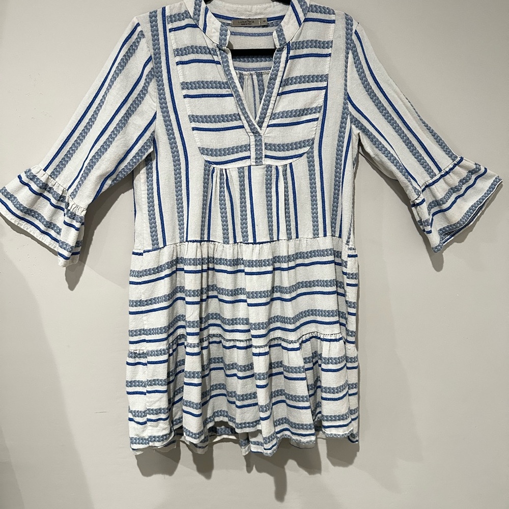 Luisa Perla Made in Italy Blue & White Striped Boho Tunic Dress – Size S